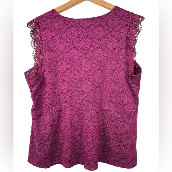 Additional Elle lace sleeveless blouse, 3X, magenta, vneck, peplum, lined, Party - Picture 9 of 12